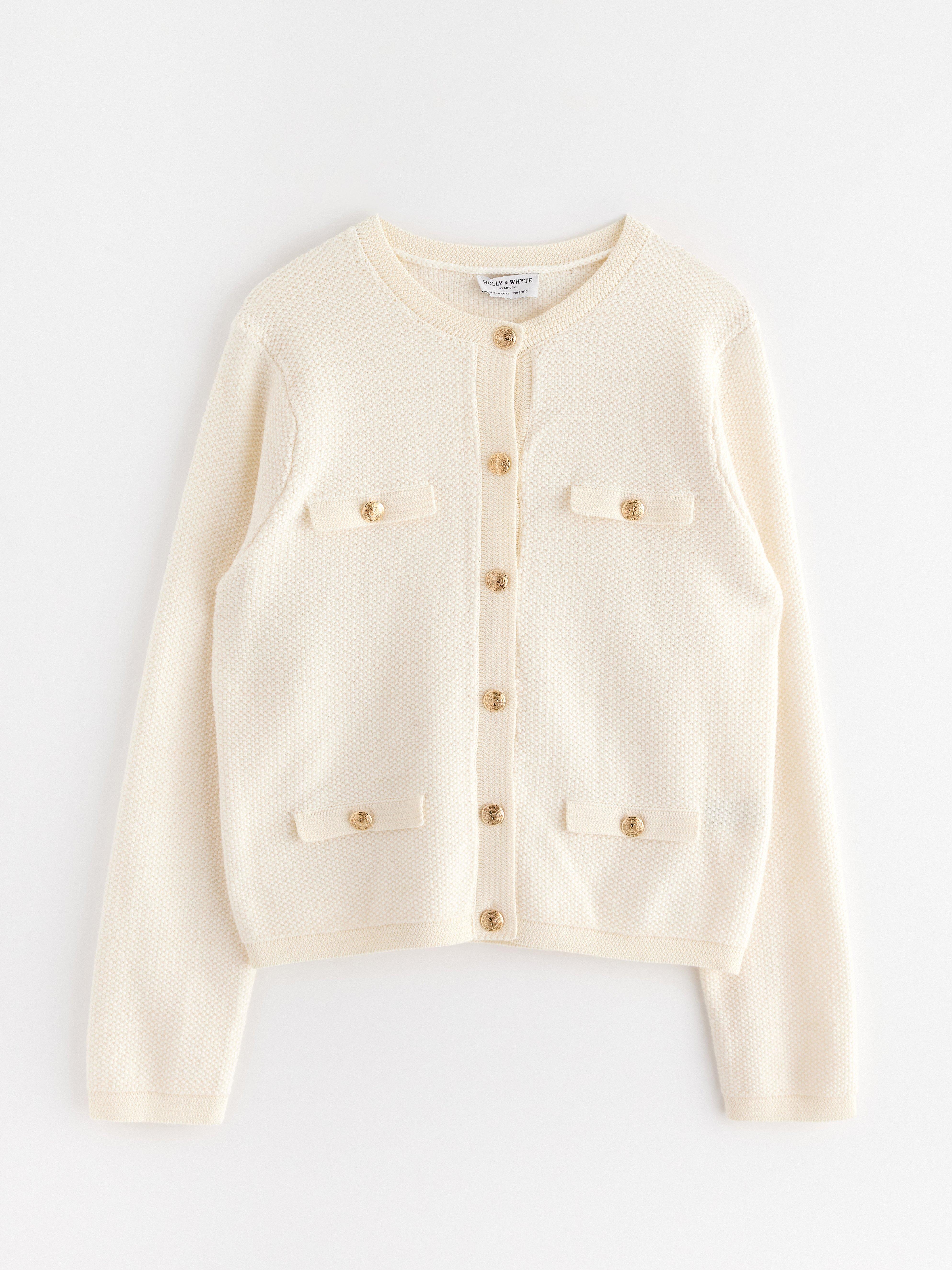 Stickad cardigan Light Dusty White