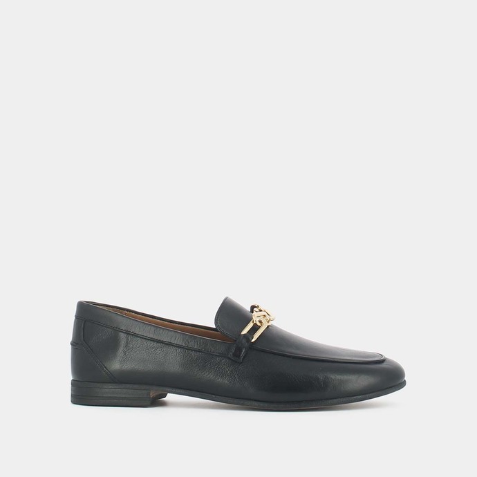 Mocassins à détails dorés  en cuir noir