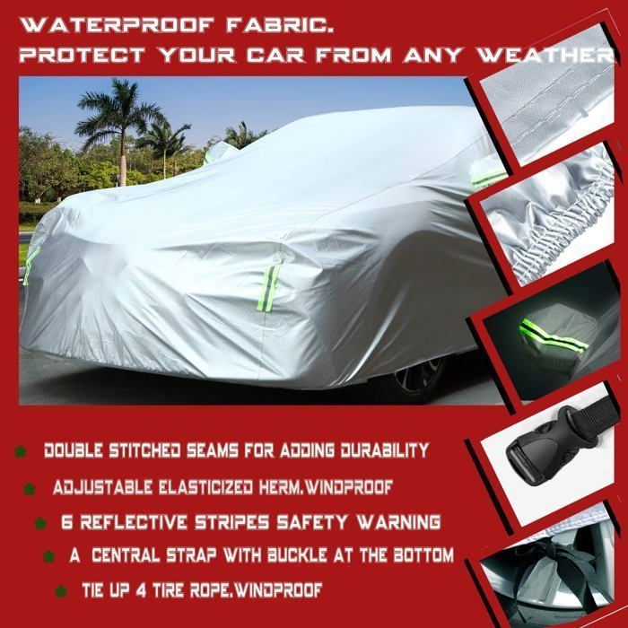 Funda para coche, funda universal para coche 190T totalmente impermeable, transpirable, resistente a la lluvia, la nieve y el calor, 4,9*1,8*1,5 m