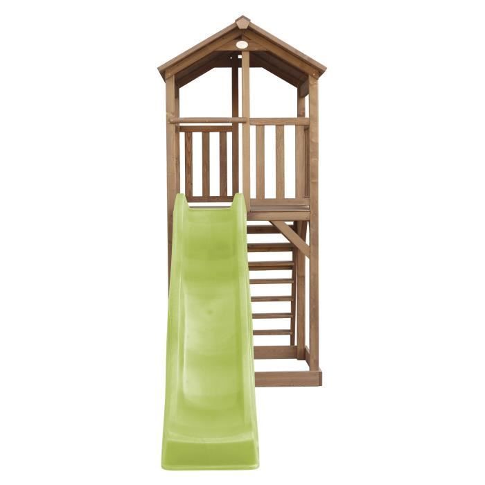Area giochi AXI Beach Tower con scivolo verde chiaro e sabbiera | Grande casetta da gioco all'aperto marrone