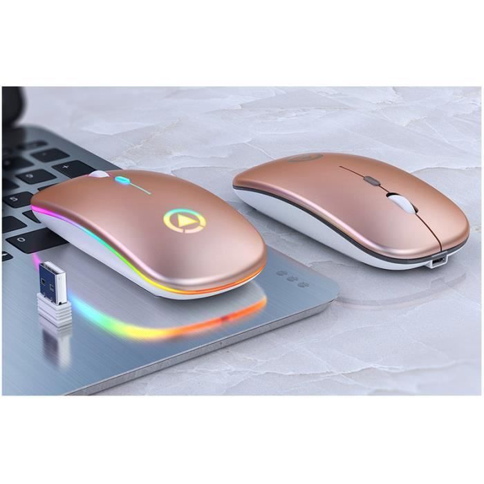 Ratón inalámbrico - Portátil - Rosa - Recargable - Silencioso - Retroiluminado