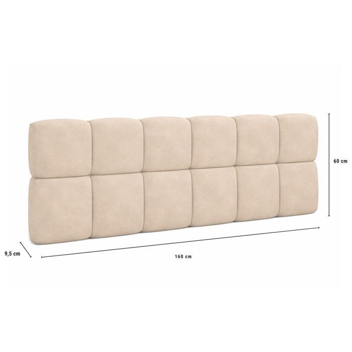 IDMARKET Tête de lit suspendue matelassée NUAGE velours beige 160 cm