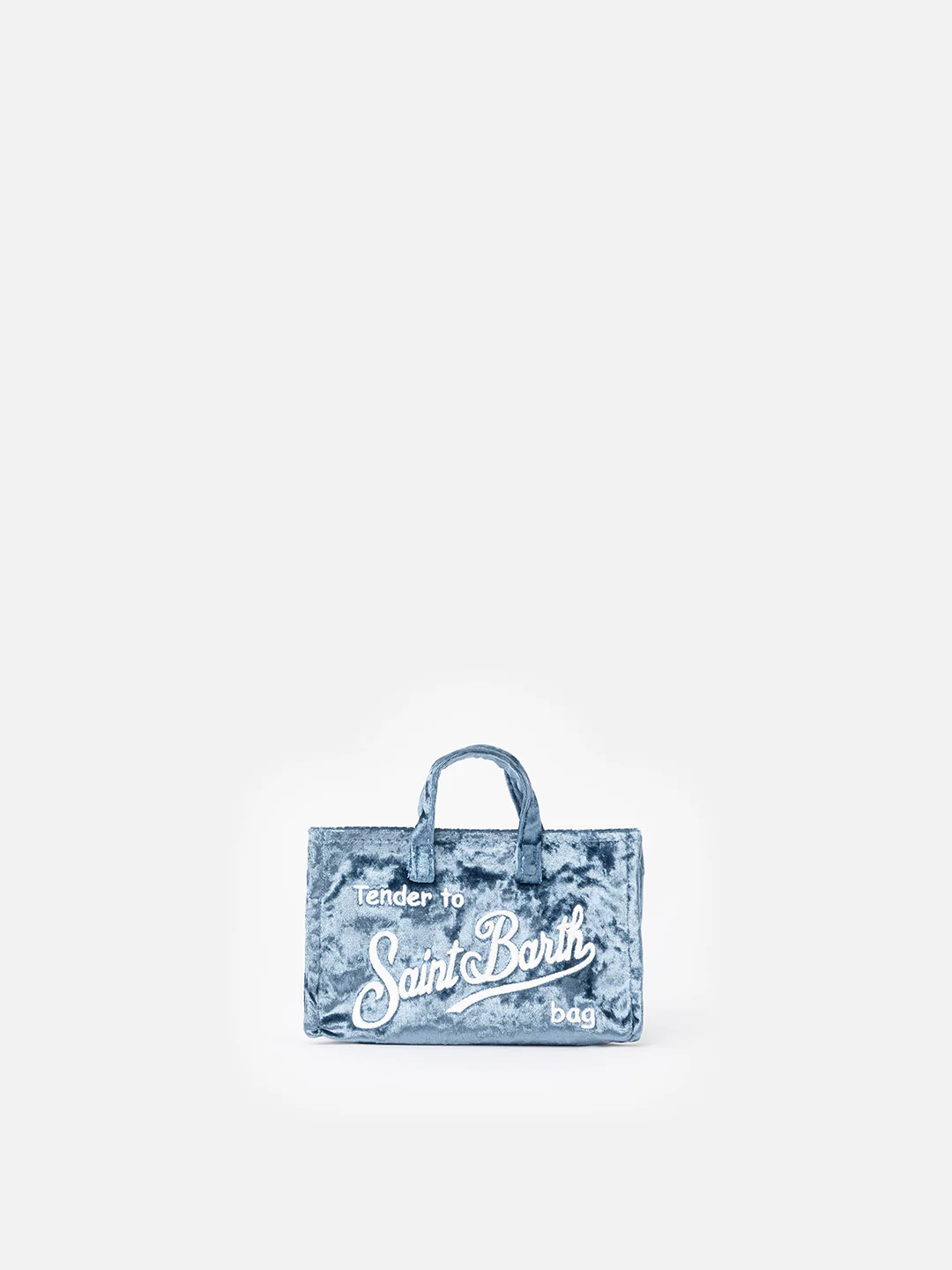 Phone Bag | Light Blue Chenille Fabric | Exclusive Saint Barth Logo Embroidery | Magnetic Closure | Detachable Shoulder Strap | MC2 Saint Barth
