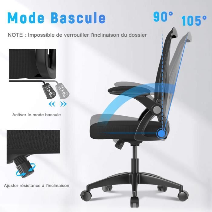 Silla de oficina ergonómica: sillón con reposabrazos 2D, reposacabezas ajustable en altura, soporte lumbar y respaldo.