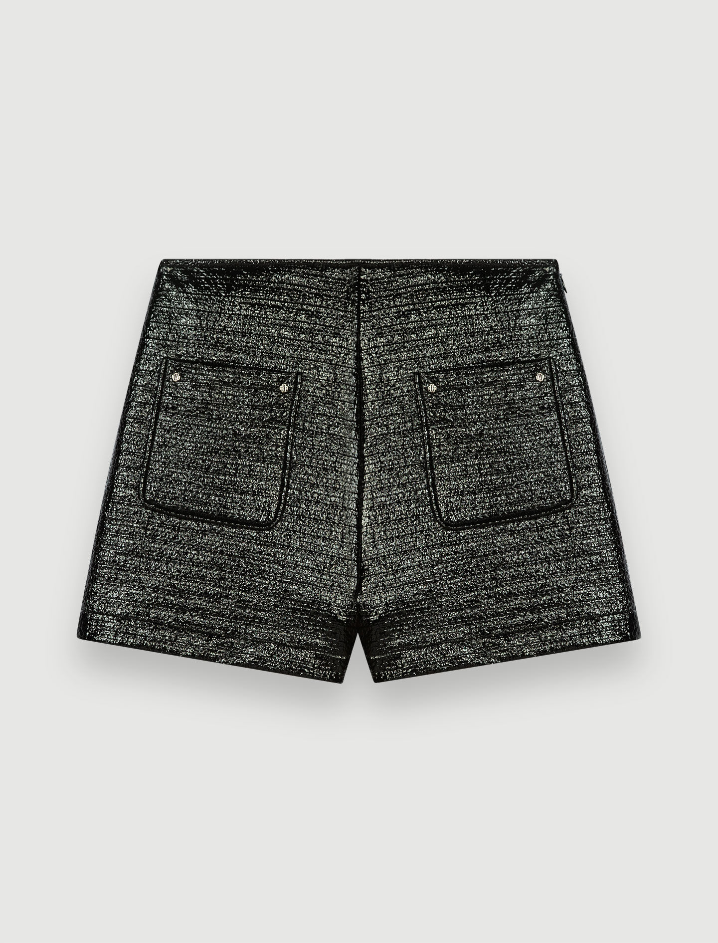 Pantaloni scurți din tweed cu relief și vinil negru - Negru