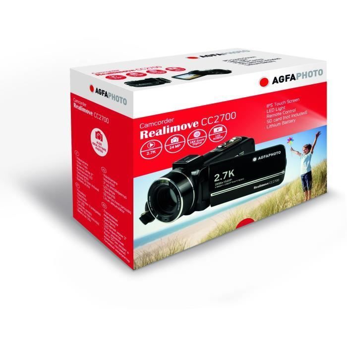 Caméscope AGFA PHOTO CC2700 Noir - Ecran tactile 3.0'' - 2,7K - Stabilisation Electronique DIS