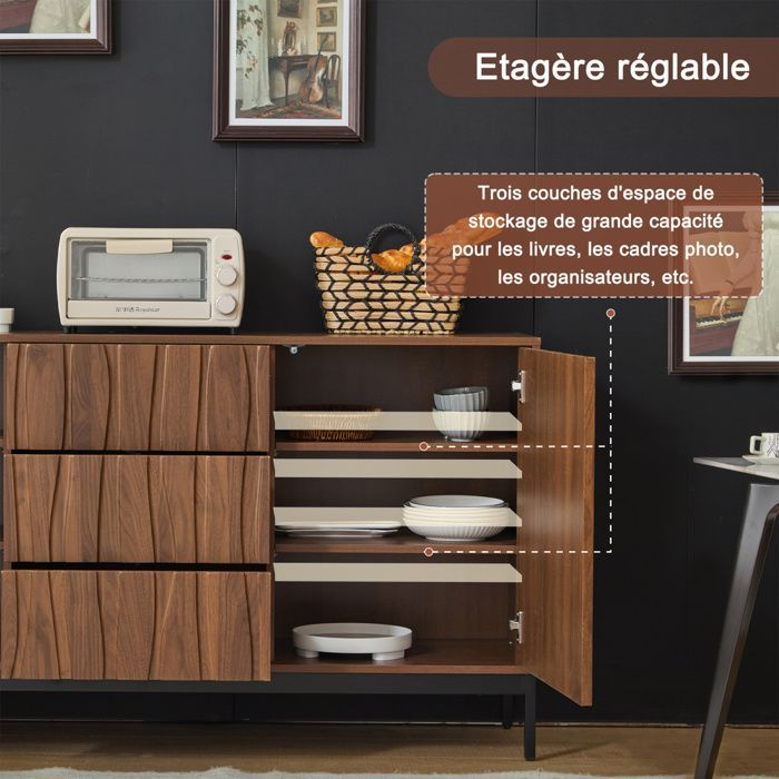 POCKETPOP Buffet avec 3 tiroirs - 2 portes - buffet de cuisine - L/H/P : 150 x 80 x 40 cm - Marron foncé