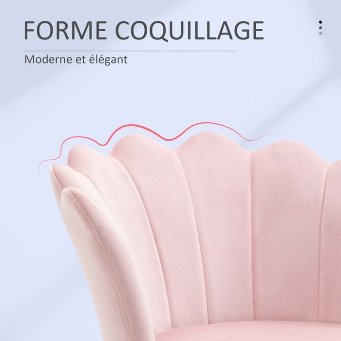 Shell-shaped armchair - HOMCOM - velvet dressing chair with gold metal legs for living room or bedroom - velvet - powder pink