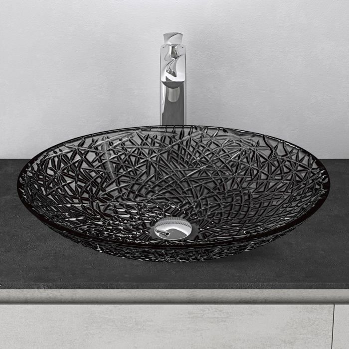 Lavatório de vidro para bancada Mai & Mai, formato oval, cor cinza, ideal para banheiro ou lavabo, dimensões 50,5 x 36 x 15,5 cm, Min05