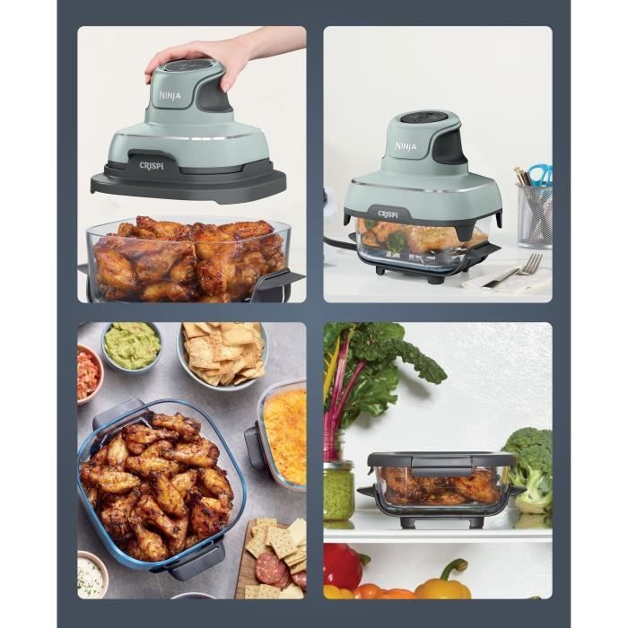 NINJA Tragbare Heißluftfritteuse – CRISPI – 1,4-l- und 3,8-l-Behälter – 4 voreingestellte Programme – 1700 W – Salbei