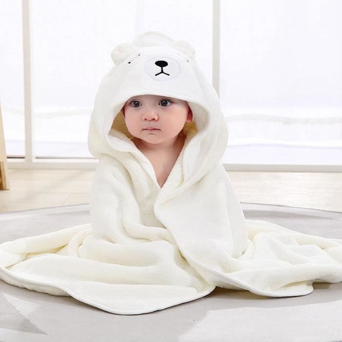 Sortie De Bain Bébé 0-2 Ans 80 x 80 cm,Cape de Bain Bebe avec Capuche Coton Naturel,Serviette Bebe Extra Doux(Blanc)