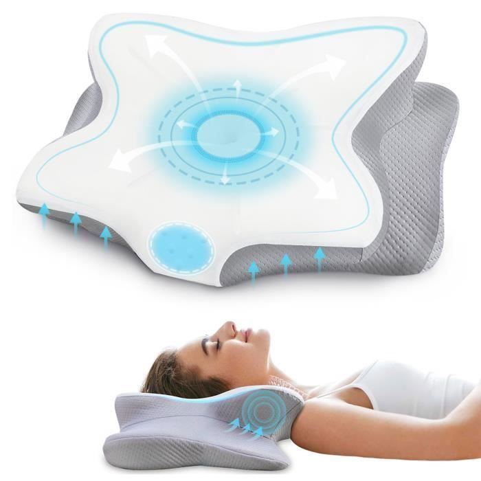 Almohada de espuma viscoelástica - Almohada ortopédica ergonómica refrescante - Blanca