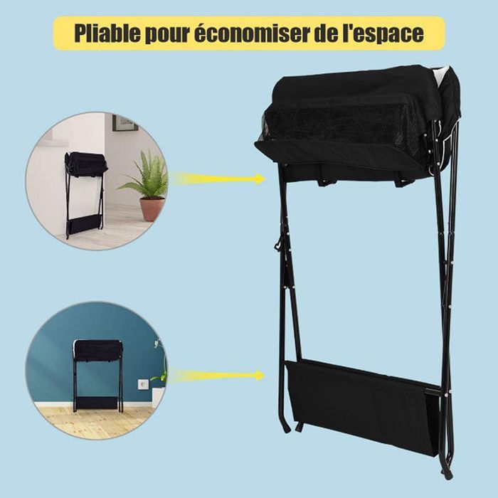 KEDIA Table à Langer Portable pour Bébé, Noir et Blanc, 79*55.5*96cm, avec 4 Roulettes et Sac de Rangement, Peu Encombrant