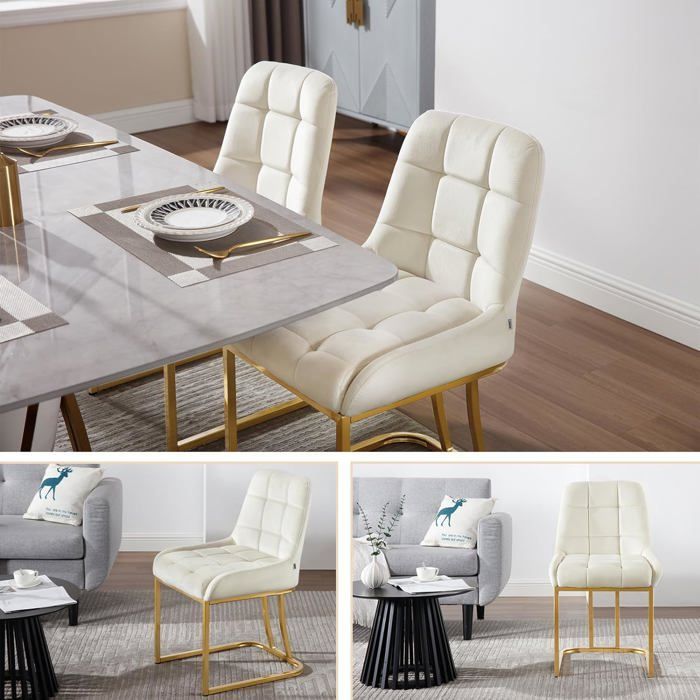 Sillas de comedor WOLTU, juego de 4, sillones tapizados en terciopelo, estructura metálica arqueada, color crema W0ATT0531-4