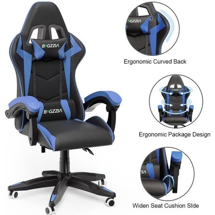 BIGZZIA Gaming Chair - Adjustable Swivel Office Chair - Reclining Cushion and Backrest