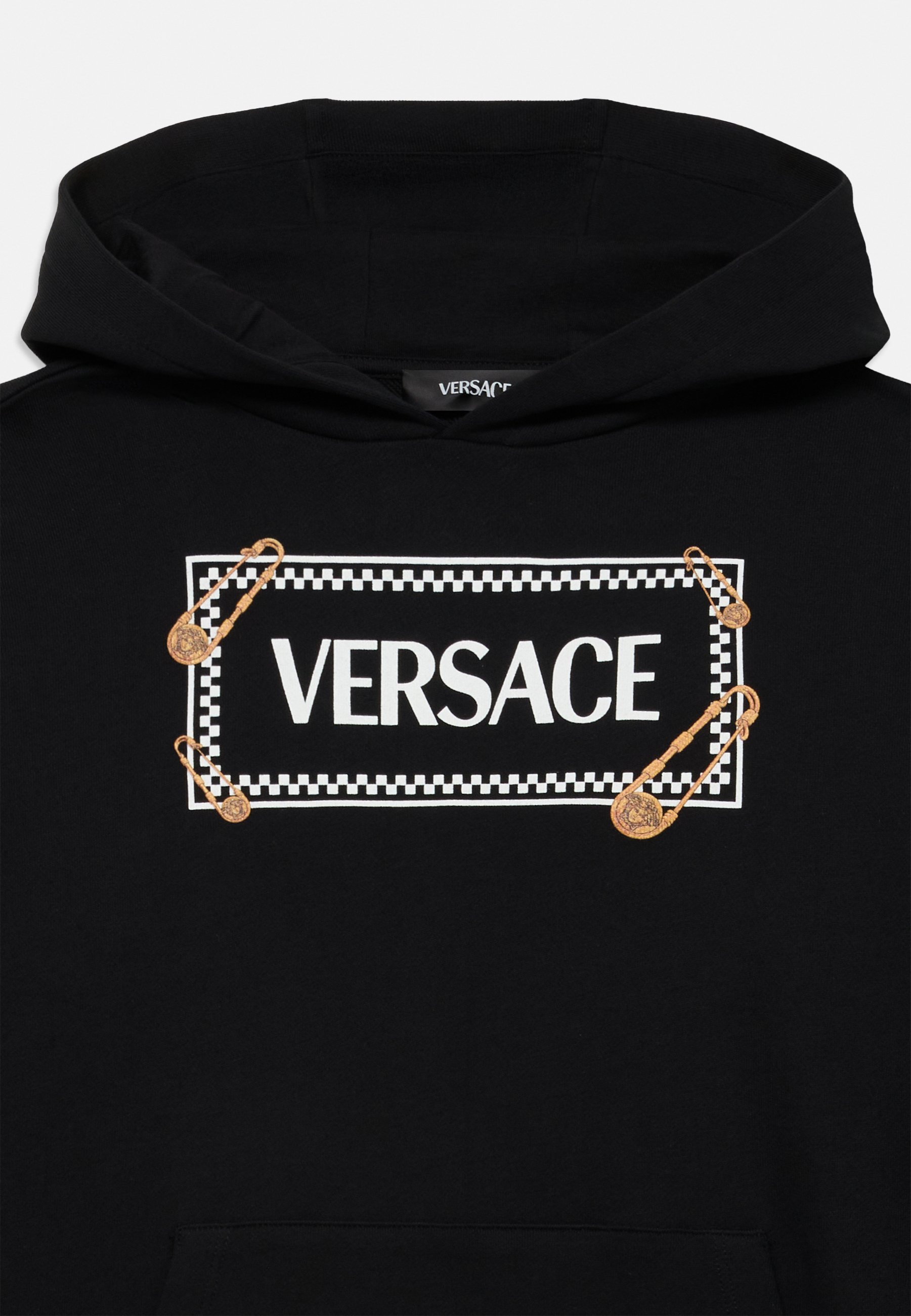 Sweat-shirt Versace vintage à logo épinglé pour enfant, unisexe - noir/ivoire/doré