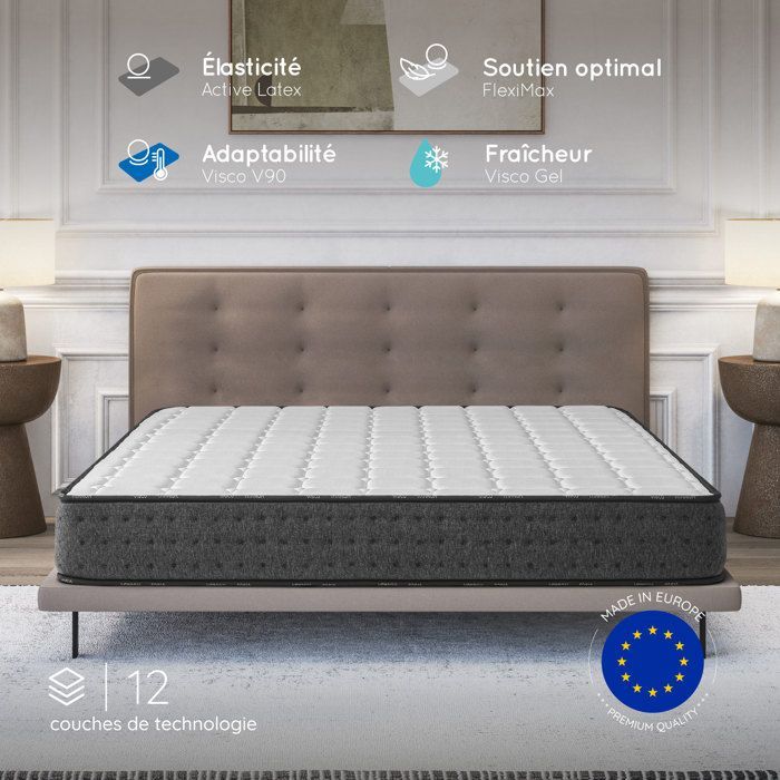 Colchón EQUINOX 140x190 cm - 2 almohadas gratis - 21 cm - Espuma de alta resiliencia y alta densidad - Látex azul