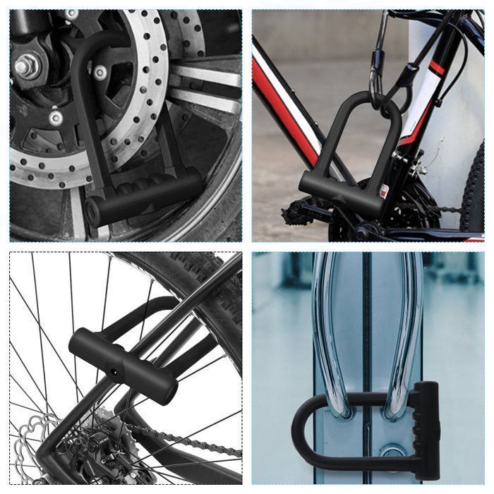 U-Lock for Bicycles and Electric Scooters, Alloy Steel Bike Lock, Motorcycle Lock with 125cm Flexible Steel Cable, Black
