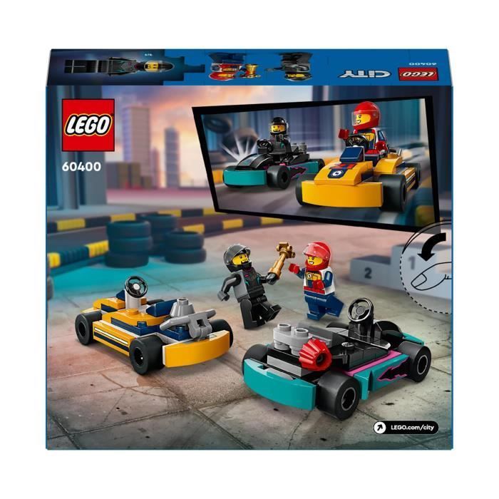 LEGO® 60400 City Les Karts et les Pilotes de Course, Jouet avec 2 Karting, avec 2 Minifigurines de Pilotes de Voitures