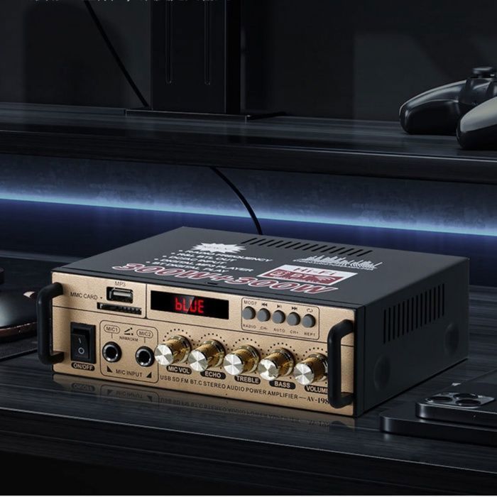 Amplificador HiFi, Bluetooth, doble canal, 60W, estéreo, USB/SD, marrón