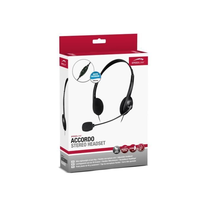 Casque SPEEDLINK ACCORDO sur-oreille noir - Micro-casque filaire pour ordinateur