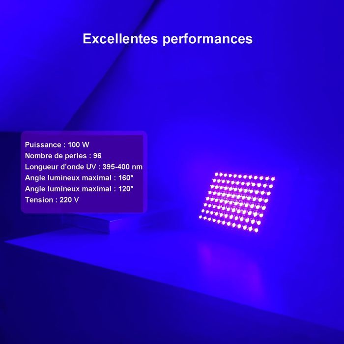 Proyector LED - Luz negra/morada - Lámpara UV - 100W - 395nm - IP66 - para Navidad, Halloween, fiestas neón, luces incandescentes, pintura corporal