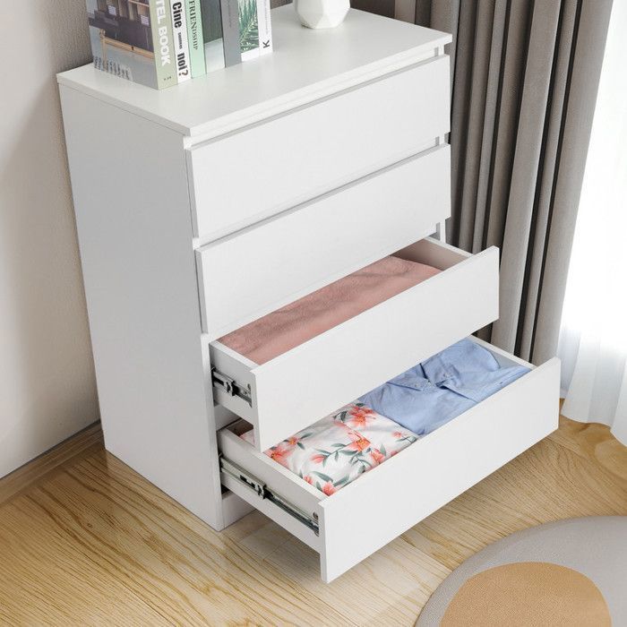 Cassettiera a 4 cassetti - ALIGHTUP - Mobile per camera da letto, 60 x 38 x 78 cm, bianca