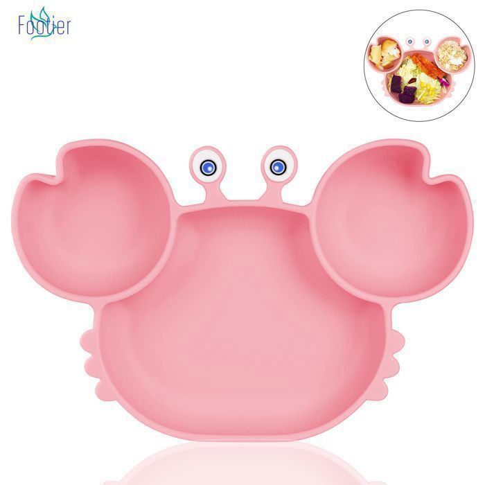 Prato de silicone com ventosa para bebês, com 3 compartimentos, próprio para lava-louças e micro-ondas (rosa)