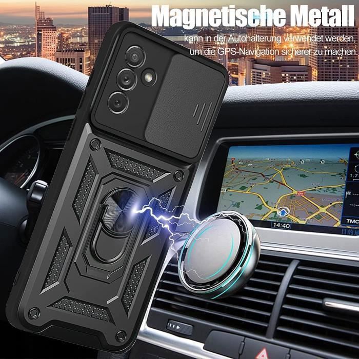 Case for Samsung Galaxy A14 - with 2 Tempered Glass Screen Protectors - Shockproof - 360° Rotating Ring - Lens Protector - Black
