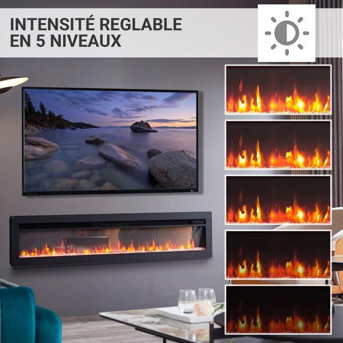 BALDERIA Agnes 60 Caminetto elettrico - Installazione a parete o a incasso - Nero