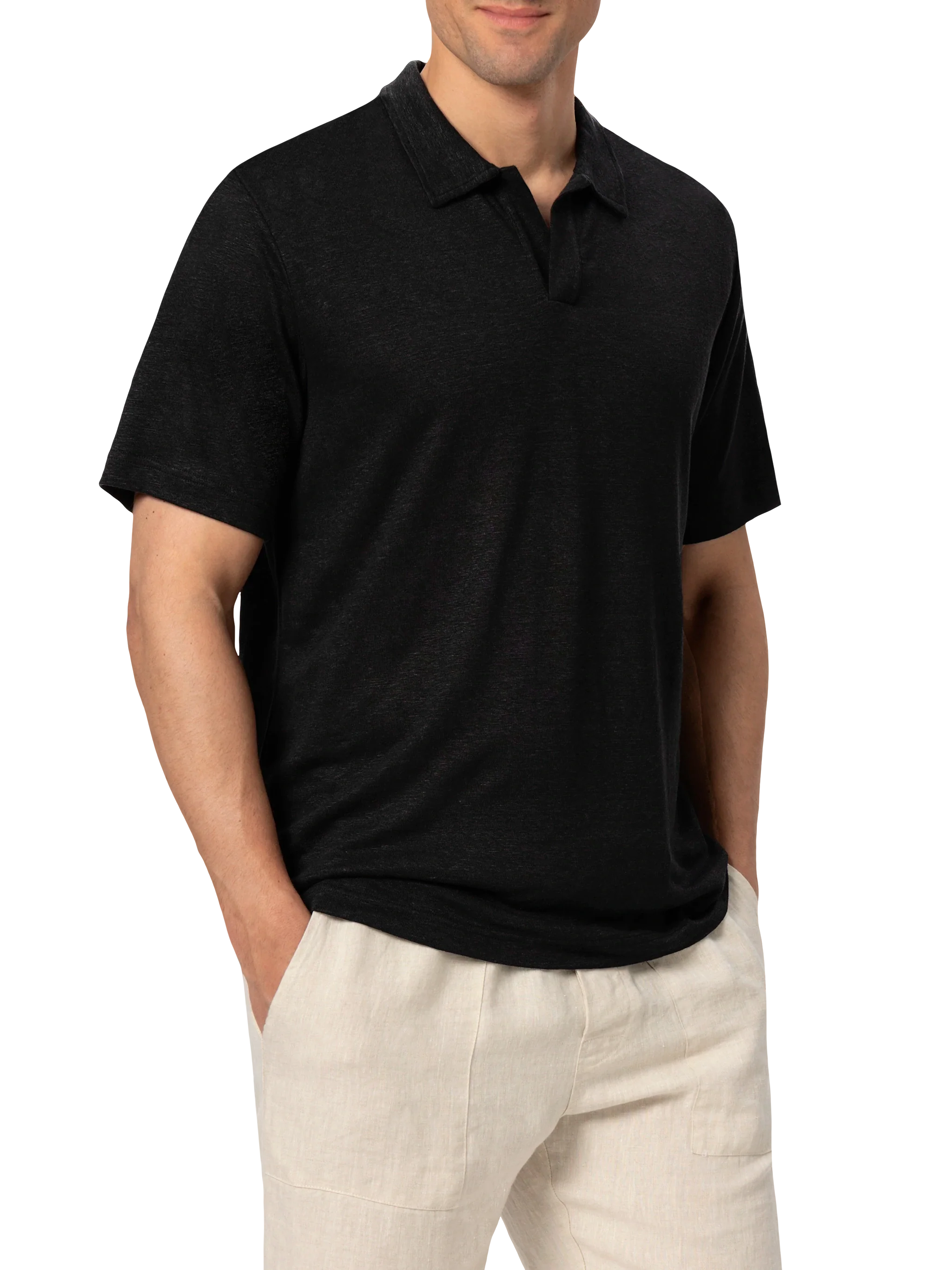 Fraser zwarte linnen poloshirt zonder knopen