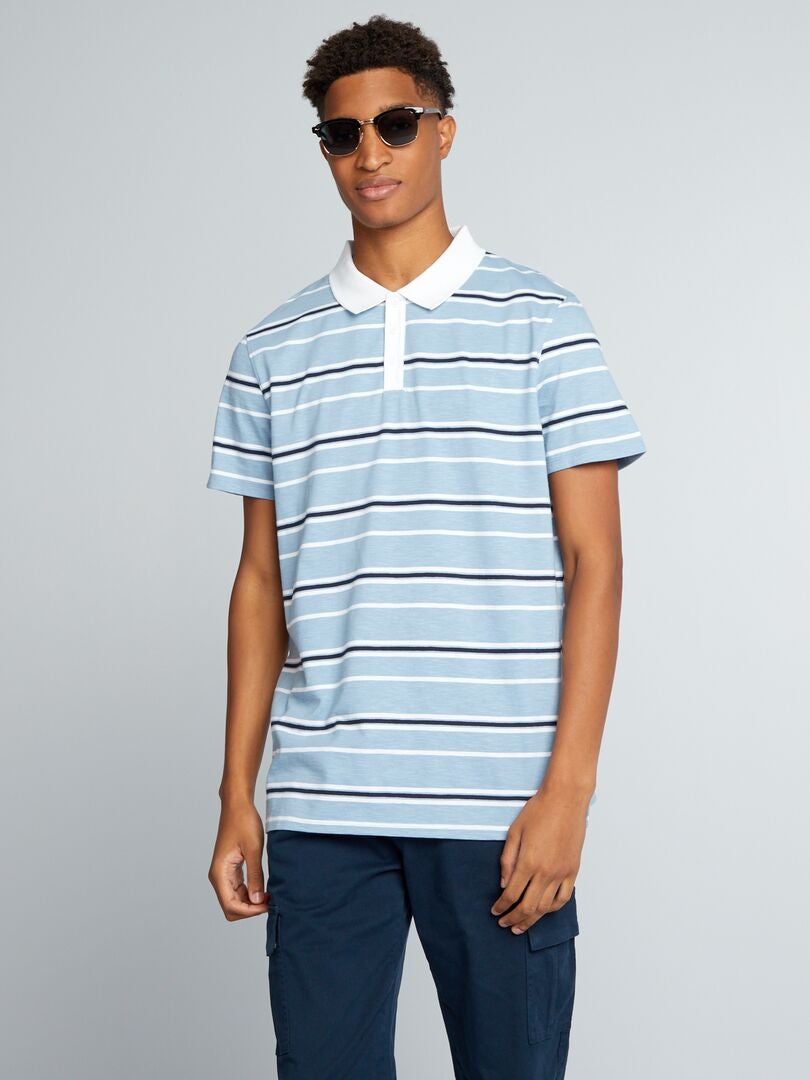 Gestreept poloshirt met korte mouwen - denimblauw