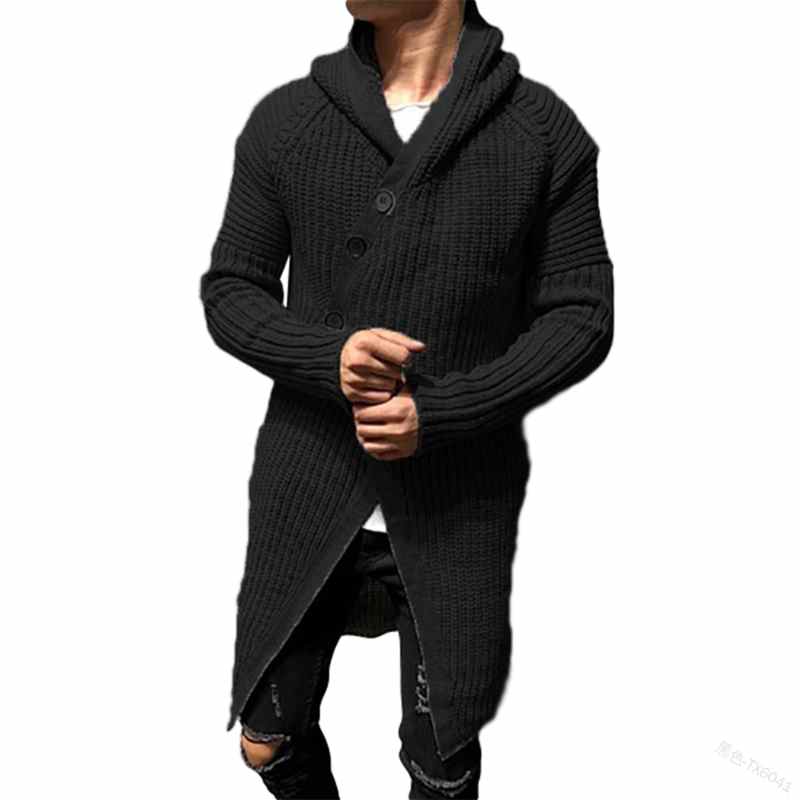 Nowy sweter męski na jesień i zimę z dekoltem w serek i otwartym dekoltem na klatce piersiowej, długi, zimowy sweter męski Abrigo De Hombre Ocre