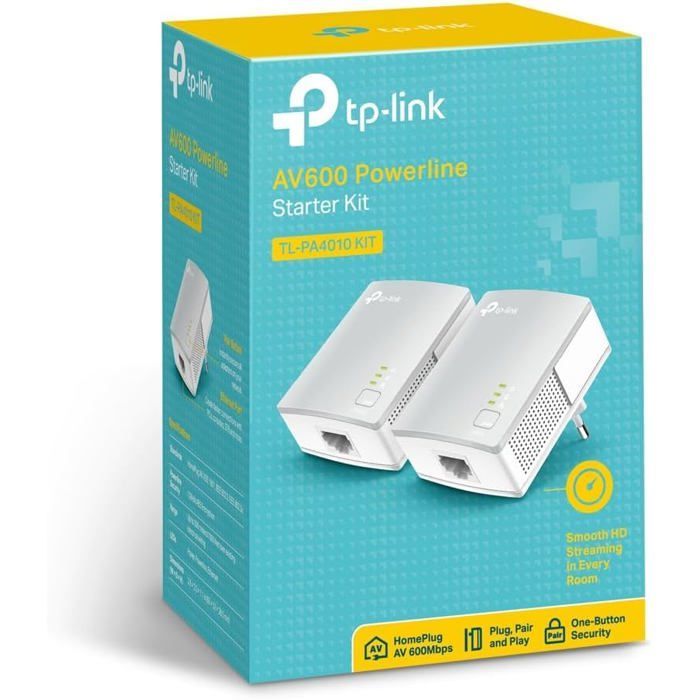 Powerline-Adapter (600 Mbit/s) und Ethernet-Anschlüsse, 2er-Set, kompatibel mit allen älteren Modellen und Internet-Boxen, Weiß