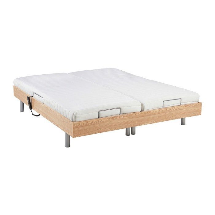 Cama eléctrica de relajación con base de láminas y colchón de látex - 2 x 90 x 200 cm - Roble - CASSIOPEE III de YSMÉE