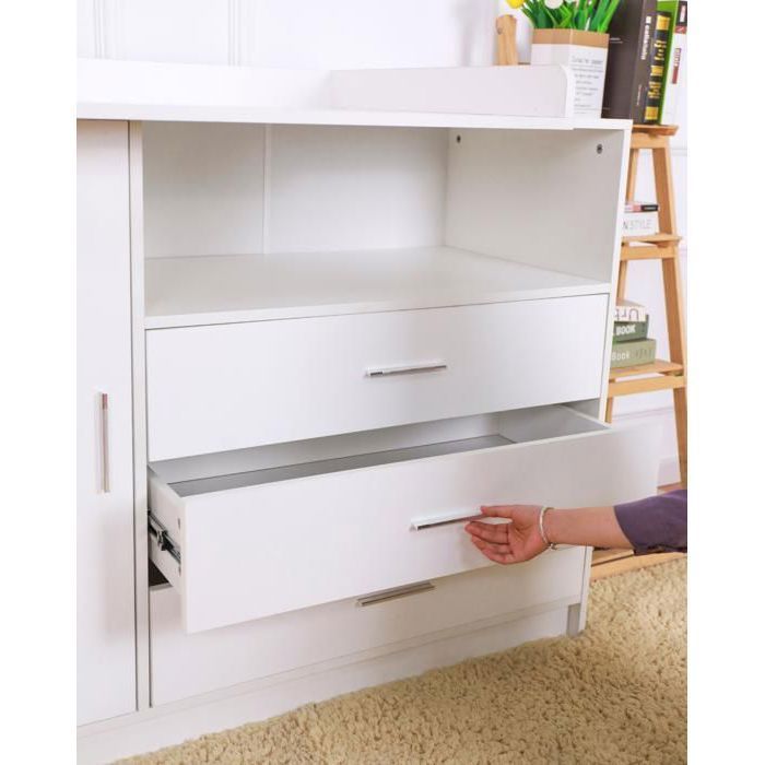 Fasciatoio in legno con superficie per il cambio, 3 cassetti, 1 anta, bianco, 113x100 cm, maniglie cromate.