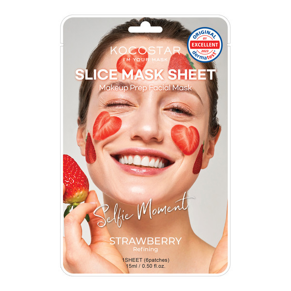 Mascarilla facial Kocostar Slice Mask para preparar el maquillaje - Fresa (6 rebanadas)