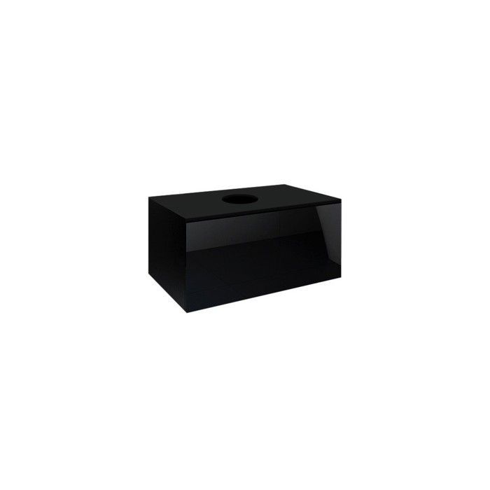 Ensemble meubles de salle de bain noir collection OWL. Colonne, meuble sous vasque, miroir, siphon et leds.