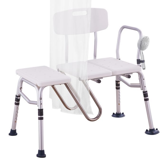 Banco de transferencia para baño VEVOR con cortina protectora en forma de U y respaldo reversible - Capacidad de 400 kg