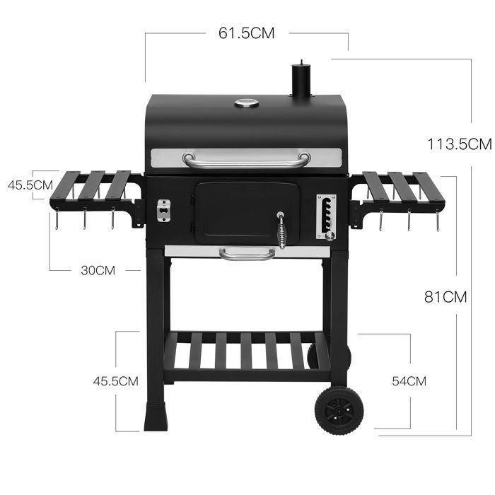Barbecue à charbon - TEENO - TEENO XXL - Chariot - Acier carbone - Thermomètre intégré