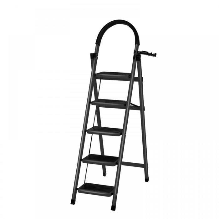 Escalera MIPAN de 5 peldaños con plataforma de trabajo - Escalera plegable - Antideslizante - Máx.: 150 kg - Negra