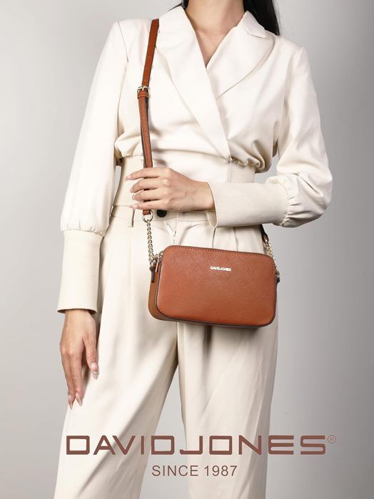 David Jones - Bolsa Transversal Pequena Feminina - Bolsa de Ombro em Couro PU com Alça de Corrente e 3 Compartimentos - Bolsa Satchel com Vários Bolsos - Rosa