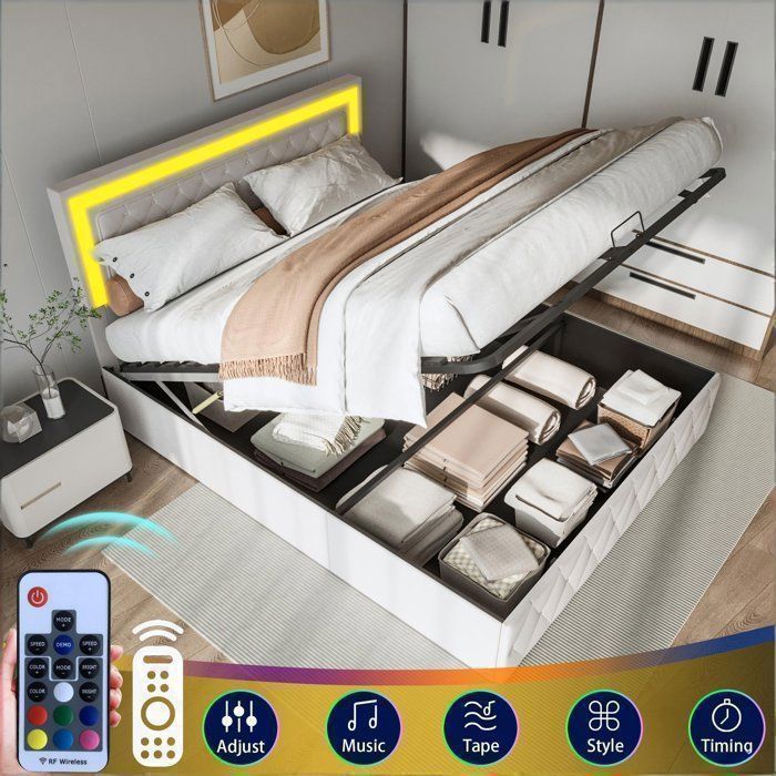 Bettgestell, SUNFECILI, 140 x 190 cm, Samtbezug, beige