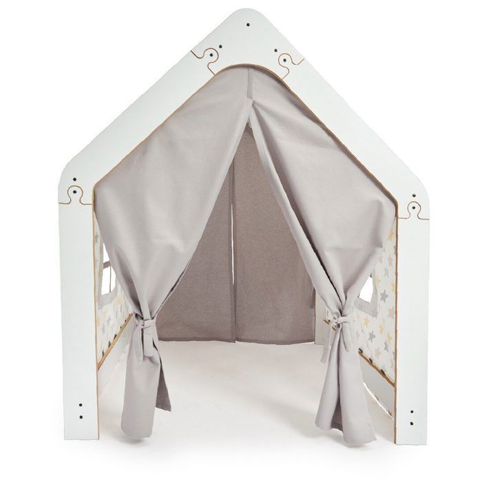 Cozy Kids - Cabane enfant en bois blanc avec tente tissu - Maison de jeu Montessori intérieur