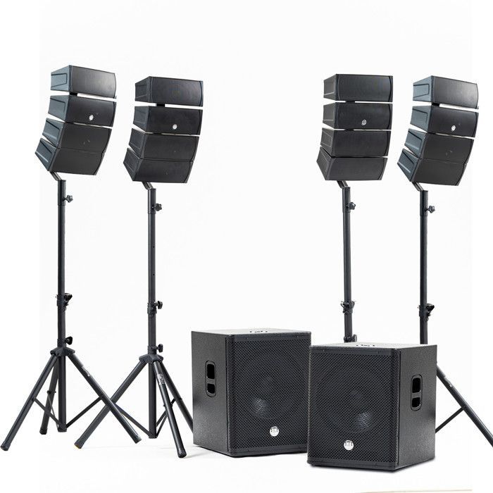 Complete 2400W DJ Sound System Package BM SONIC BMS-15-ARRAY-BT, 4 Satellite Speakers, 38cm Subwoofers, USB/Bluetooth, Stands, Cables