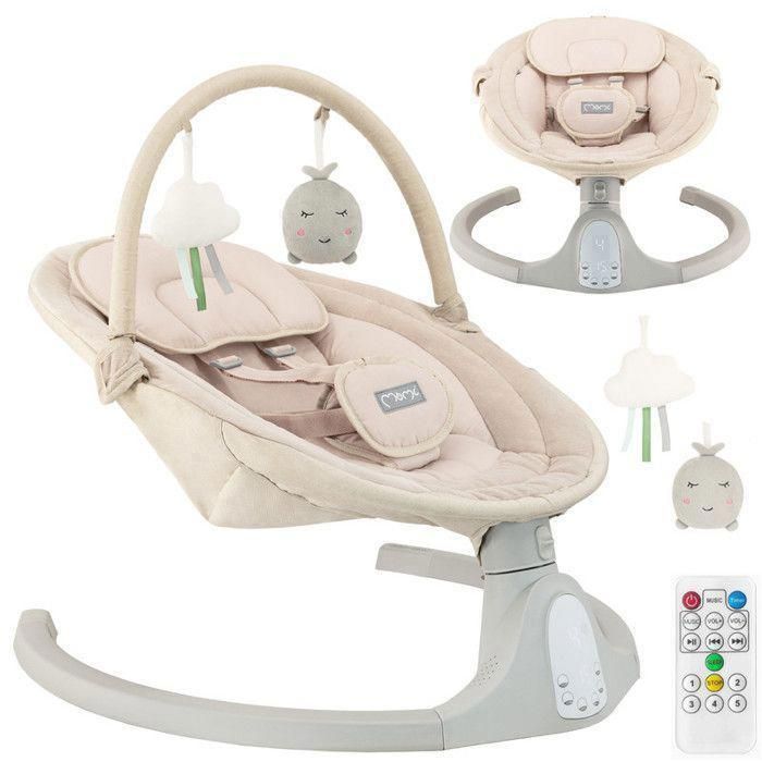 MoMi KENANI SAND – Electric Baby Swing – Bluetooth – Remote Control – Toys Included – LED Screen – Beige