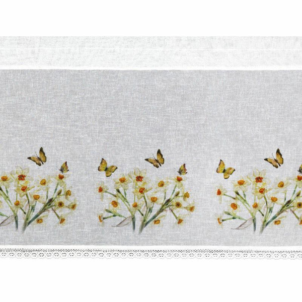 Firana zazdrostka FLORA 60x150 cm Biała Żonkile Koronka