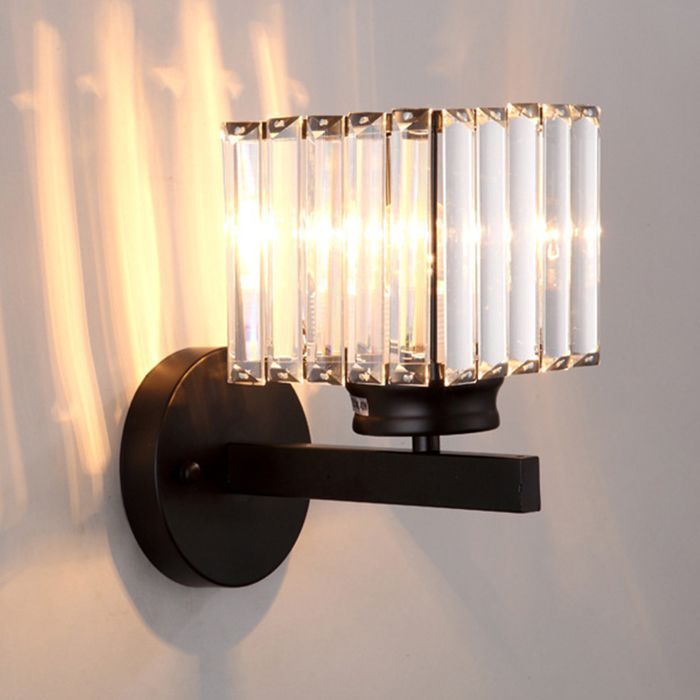 SNOGOLD Retro Kristallen Wandlamp, Moderne Vierkante Zwarte Kristallen Wandlamp, E27 Fitting voor Nachtkastje, Slaapkamer, Hal