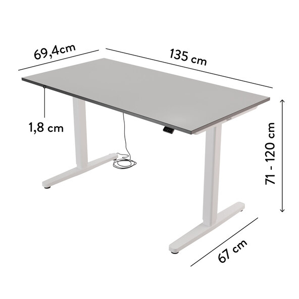 Elektrisch in hoogte verstelbaar bureau Bureau Basic, zilverwit
