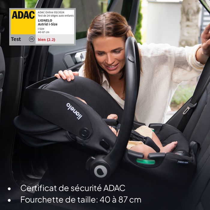Seggiolino auto LIONELO Astrid i-Size 40-87 cm - Porta-neonati - ADAC - Leggero - 0-13 kg - Gruppo 0+ - Crema